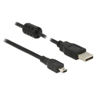 DeLOCK USB Mini B naar USB-A kabel met ferriet kern - USB2.0 - tot 2A / zwart - 0,50 meter