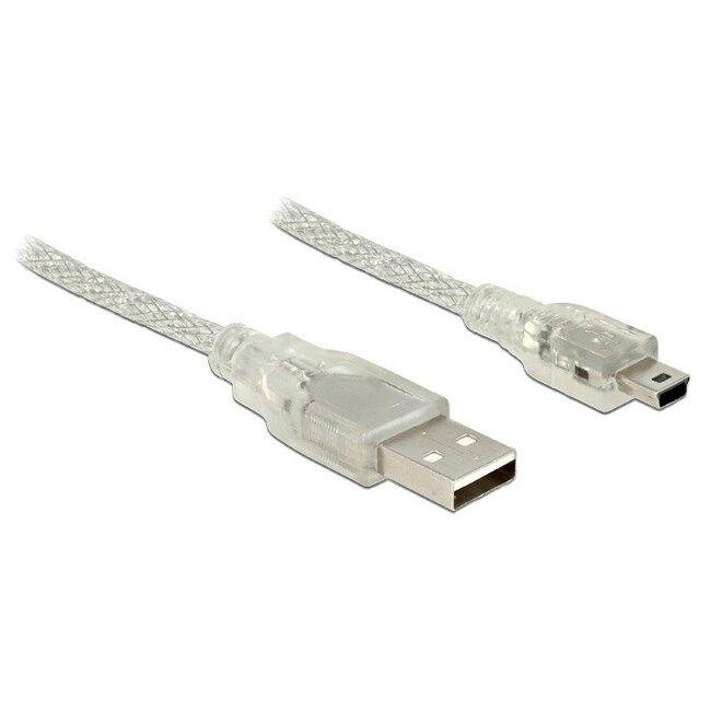 USB Mini B naar USB-A kabel met ferriet kern - USB2.0 - tot 2A / transparant - 0,50 meter