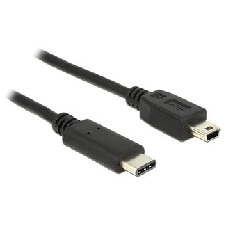 Transmedia USB Mini B naar USB-C kabel - USB2.0 - tot 3A / zwart - 1 meter