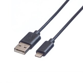 Value 8-pins Lightning naar USB-A kabel - USB2.0 - tot 3A / zwart - 0,15 meter
