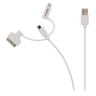 Valueline 8-pins Lightning, 30-pins Apple Dock en Micro USB naar USB combi-kabel - wit - 1 meter