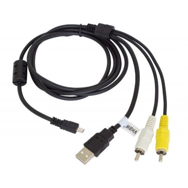 Camera 8-pins naar Tulp composiet A/V en USB-A kabel - USB2.0 - tot 1A / zwart - 1,5 meter