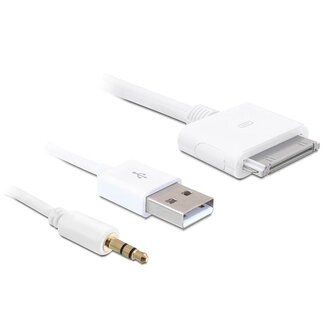 Dolphix 30-pins Apple Dock naar 3,5mm Jack + USB-A kabel / wit - 1 meter