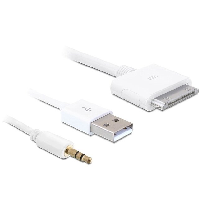 30-pins Apple Dock naar 3,5mm Jack + USB-A kabel / wit - 1 meter