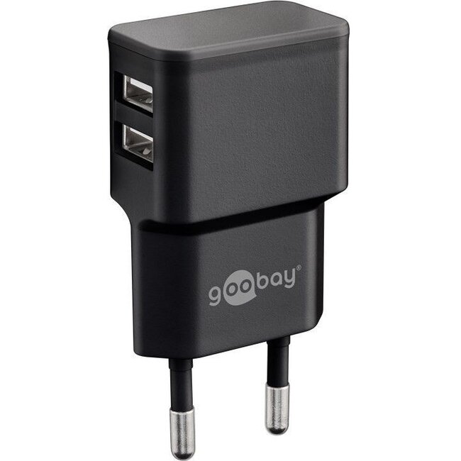 Goobay USB thuislader met 2 poorten - haaks - 2,4A / zwart