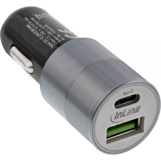 InLine InLine autolader met 1 USB-C en 1 USB-A poort - Quick Charge 3.0 - 6A / zilver