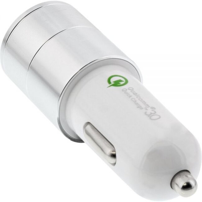 InLine autolader met 1 USB-C en 1 USB-A poort - Quick Charge 3.0 - 6A / wit