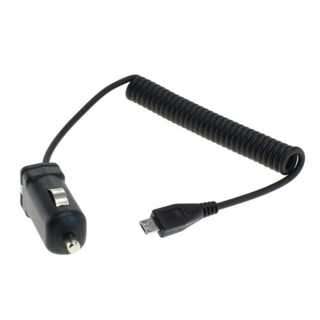 USB Micro B autolader met vaste spiraalkabel - 1A / zwart - 1 meter