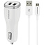 Mobiparts USB-A autolader met 2 poorten en losse USB Micro B kabel - Smart IC - 4,8A / wit - 1 meter