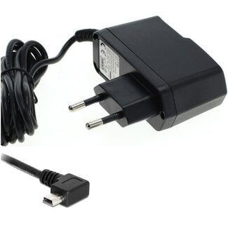 VHBW USB Mini B thuislader met vaste kabel en haakse connector (naar links) - 1A / zwart - 1,2 meter