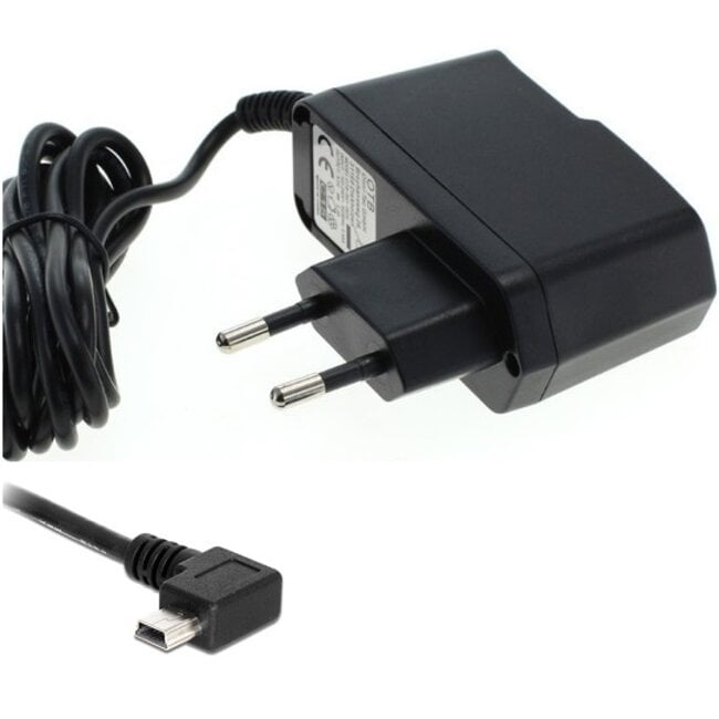 USB Mini B thuislader met vaste kabel en haakse connector (naar links) - 1A / zwart - 1,2 meter