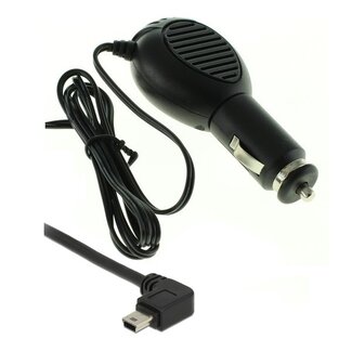 VHBW USB Mini B autolader met vaste kabel en haakse connector (naar rechts) - 1A / zwart - 1,1 meter