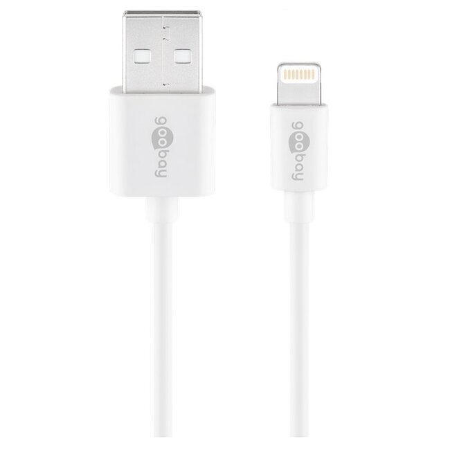 USB-A thuislader met 2 poorten en losse 8-pins Lightning - USB kabel - Smart IC - 2,4A / wit - 1 meter