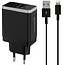 Mobiparts USB-A thuislader met 2 poorten en losse 8-pins Lightning - USB kabel - Smart IC - 2,4A / zwart - 1 meter