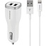 Mobiparts USB-A autolader met 2 poorten en losse 8-pins Lightning - USB kabel - Smart IC - 4,8A / wit - 1 meter