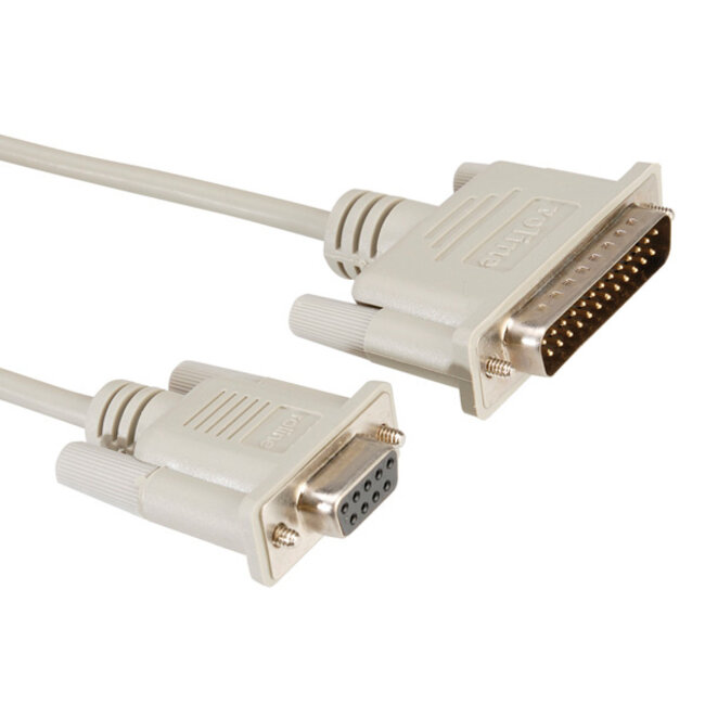 Premium seriële RS232 kabel 9-pins SUB-D (v) - 25-pins SUB-D (m) / gegoten connectoren - 1,8 meter