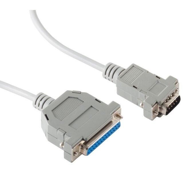 Seriële RS232 null modemkabel 9-pins SUB-D (m) - 25-pins SUB-D (v) - 3 meter