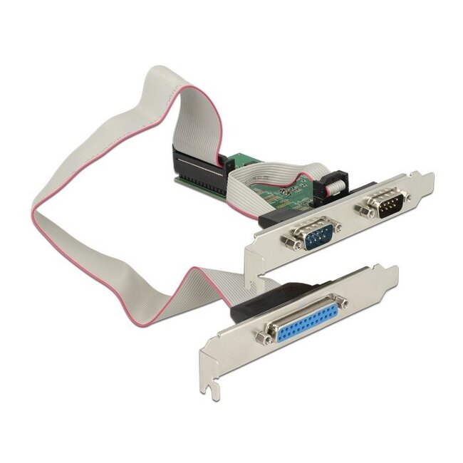 DeLOCK seriële/parallelle PCI-Express kaart met 2 9-pins SUB-D en 1 25-pins SUB-D aansluitingen en Low Profile brackets