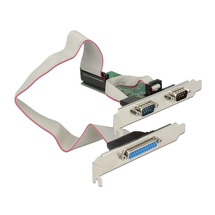 DeLOCK seriële/parallelle PCI-Express kaart met 2 9-pins SUB-D en 1 25-pins SUB-D aansluitingen en Low Profile brackets