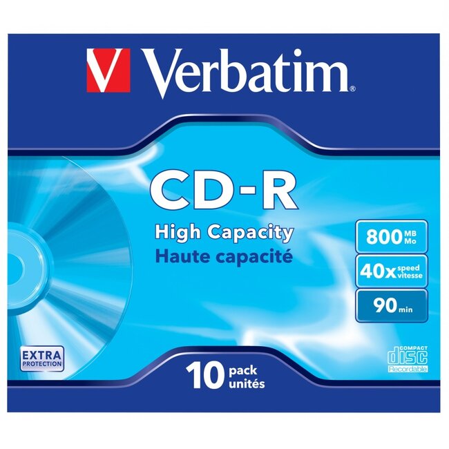 Verbatim CD-R High Capacity discs in Jewel Case - 40-speed - 800 MB / 90 minuten / 10 stuks