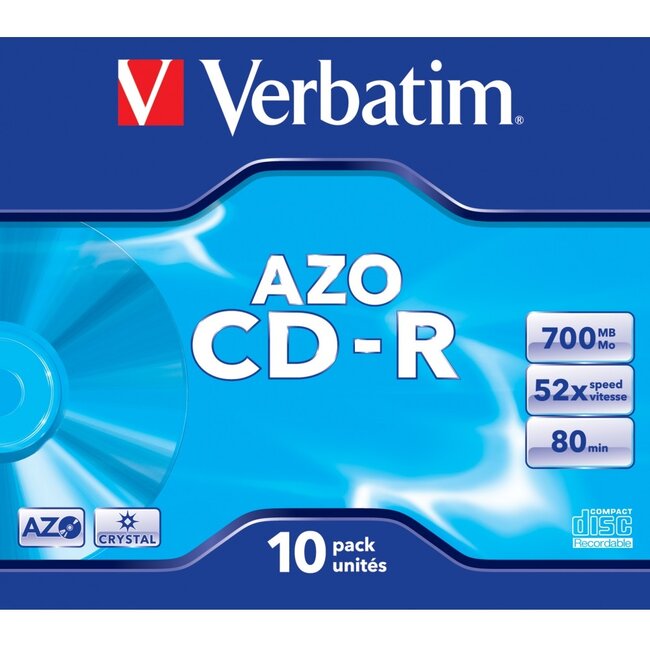 Verbatim CD-R AZO Crystal discs in Jewel Case - 52-speed - 700 MB / 80 minuten / 10 stuks