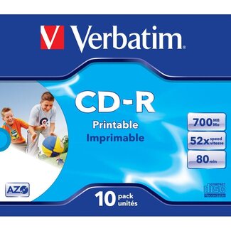 Verbatim Verbatim CD-R AZO Wide Inkjet Printable discs in Jewel Case - 52-speed - 700 MB / 80 minuten / 10 stuks