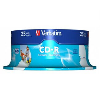 Verbatim Verbatim CD-R AZO Wide Inkjet Printable discs op spindel - 52-speed - 700 MB / 80 minuten / 25 stuks