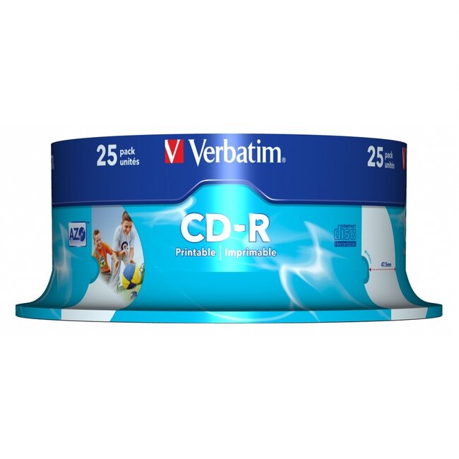 Verbatim CD-R AZO Wide Inkjet Printable discs op spindel - 52-speed - 700 MB / 80 minuten / 25 stuks