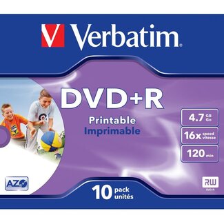 Verbatim Verbatim DVD+R Wide Inkjet Printable discs in Jewel Case - 16-speed - 4,7 GB / 10 stuks