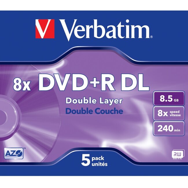 Verbatim DVD+R Double Layer discs in Jewel Case - 8-speed - 8,5 GB / 5 stuks