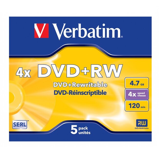 Verbatim DVD+RW discs in Jewel Case - 4-speed - 4,7 GB / 5 stuks
