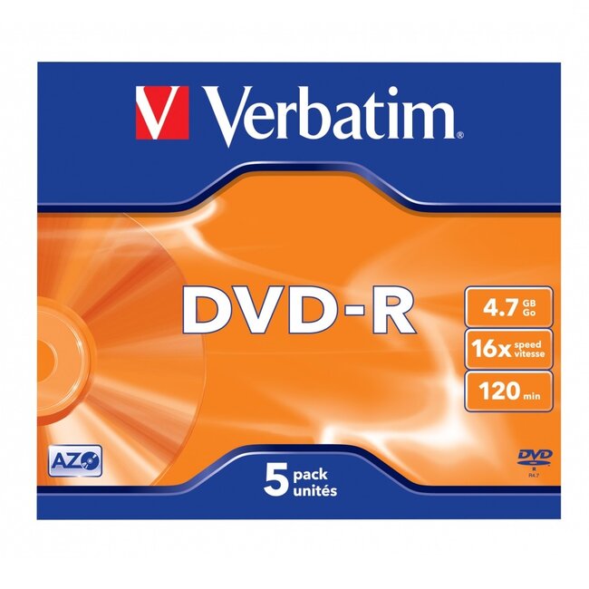 Verbatim DVD-R discs in Jewel Case - 16-speed - 4,7 GB / 5 stuks