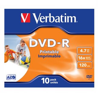 Verbatim Verbatim DVD-R Wide Inkjet Printable discs in Jewel Case - 16-speed - 4,7 GB / 10 stuks