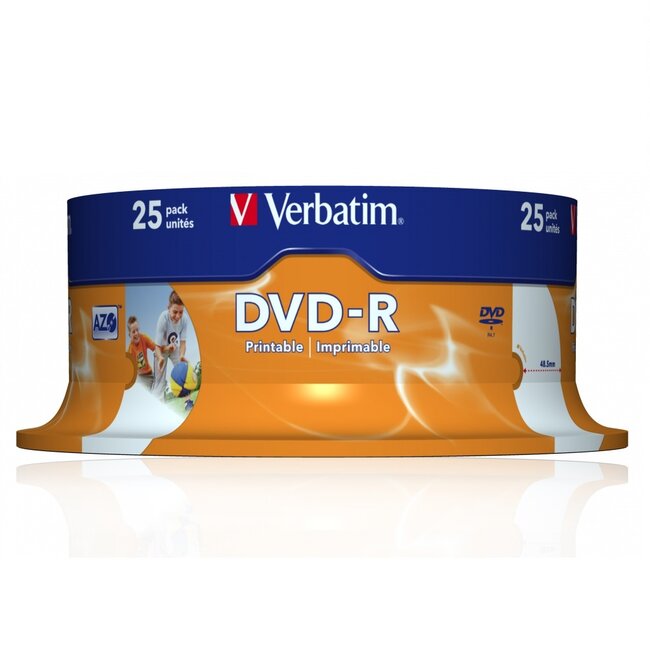 Verbatim DVD-R Wide Inkjet Printable discs op spindel - 16-speed - 4,7 GB / 25 stuks