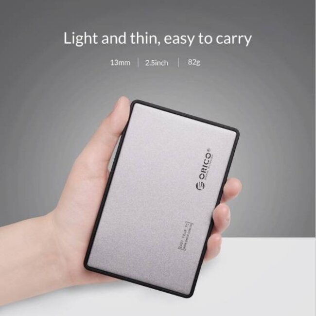 Orico HDD behuizing voor 2,5'' SATA HDD/SSD - USB3.0 (Micro USB) / kunststof / zilver