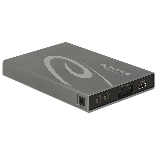 DeLOCK externe behuizing voor 2 M.2 SSD's (max. 80mm) met RAID - USB3.1 / grijs