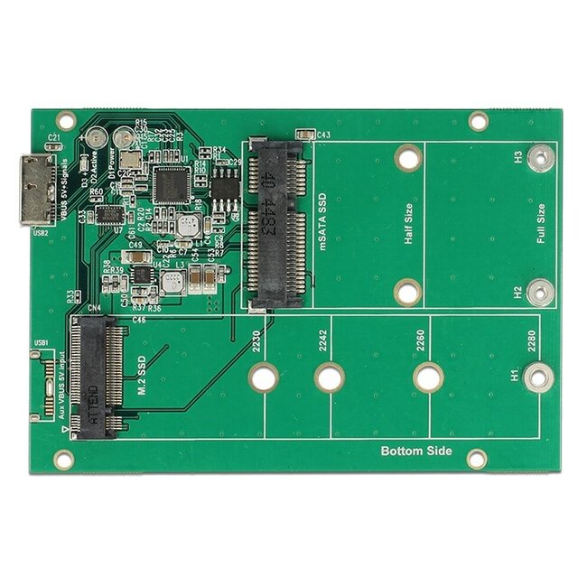 DeLOCK externe 2,5'' behuizing voor M.2 SSD (max. 80mm) / mSATA SSD (half size / full size) - USB3.1 / blauw