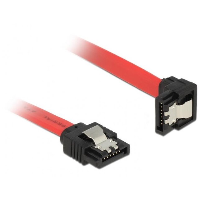 SATA datakabel - recht / haaks naar beneden - plat - SATA600 - 6 Gbit/s / rood - 0,10 meter