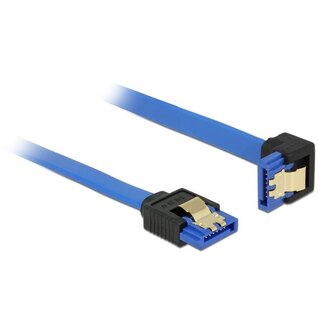 DeLOCK SATA datakabel - recht / haaks naar beneden - plat - SATA600 - 6 Gbit/s / blauw - 0,10 meter
