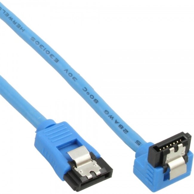 SATA datakabel - recht / haaks naar beneden - rond - SATA600 - 6 Gbit/s / blauw - 0,15 meter