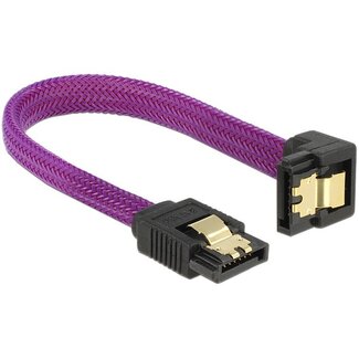 DeLOCK Premium SATA datakabel - recht / haaks naar beneden - nylon - SATA600 - 6 Gbit/s / paars - 0,10 meter