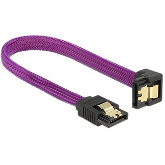 DeLOCK Premium SATA datakabel - recht / haaks naar beneden - nylon - SATA600 - 6 Gbit/s / paars - 0,20 meter