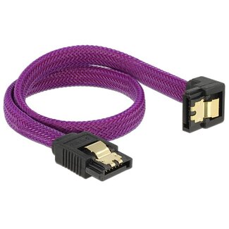 DeLOCK Premium SATA datakabel - recht / haaks naar beneden - nylon - SATA600 - 6 Gbit/s / paars - 0,30 meter