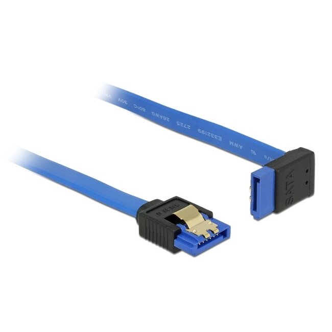 SATA datakabel - recht / haaks naar boven - plat - SATA600 - 6 Gbit/s / blauw - 1 meter