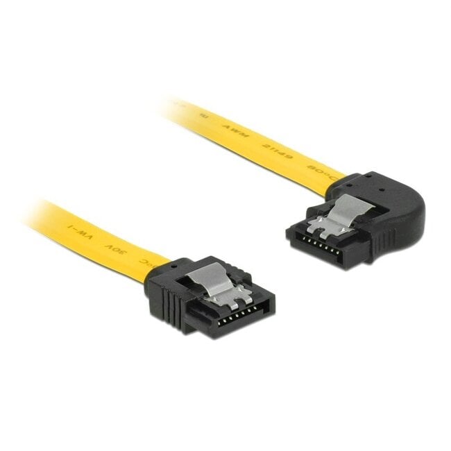 SATA datakabel - recht / haaks naar rechts - plat - SATA600 - 6 Gbit/s / geel - 0,10 meter