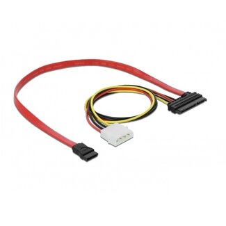 DeLOCK SATA naar SATA data- en Molex voedingskabel - SATA300 - 3 Gbit/s / rood - 0,40 meter