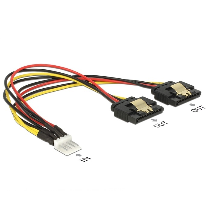 DeLOCK Power Floppy 4 pin male > 2 x SATA 15 pin female splitterkabel 20 cm