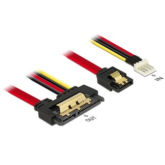 DeLOCK Floppy (m) + SATA data (v) naar SATA data en 5V + 12V voeding kabel - SATA600 - 6 Gbit/s / rood - 0,30 meter