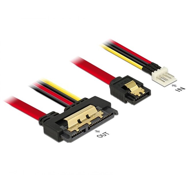 Floppy (m) + SATA data (v) naar SATA data en 5V + 12V voeding kabel - SATA600 - 6 Gbit/s / rood - 0,30 meter