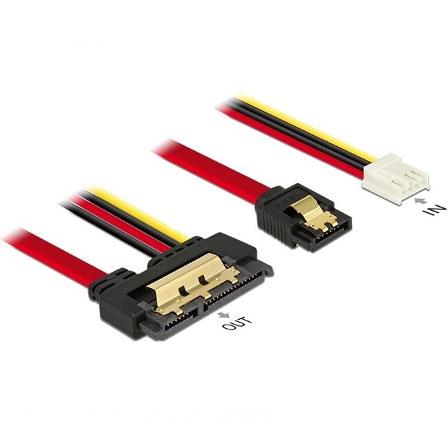 Floppy (v) + SATA data (v) naar SATA data en 5V + 12V voeding kabel - SATA600 - 6 Gbit/s / rood - 0,30 meter